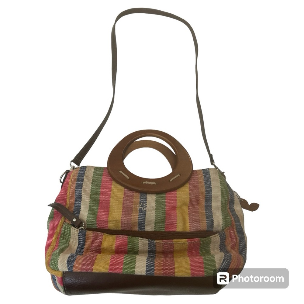 Relic striped boho round handle shoulder strap canvas brown white red blue